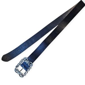 ✨ Danier Western Leather Belt – Black with Silvertone Hardware